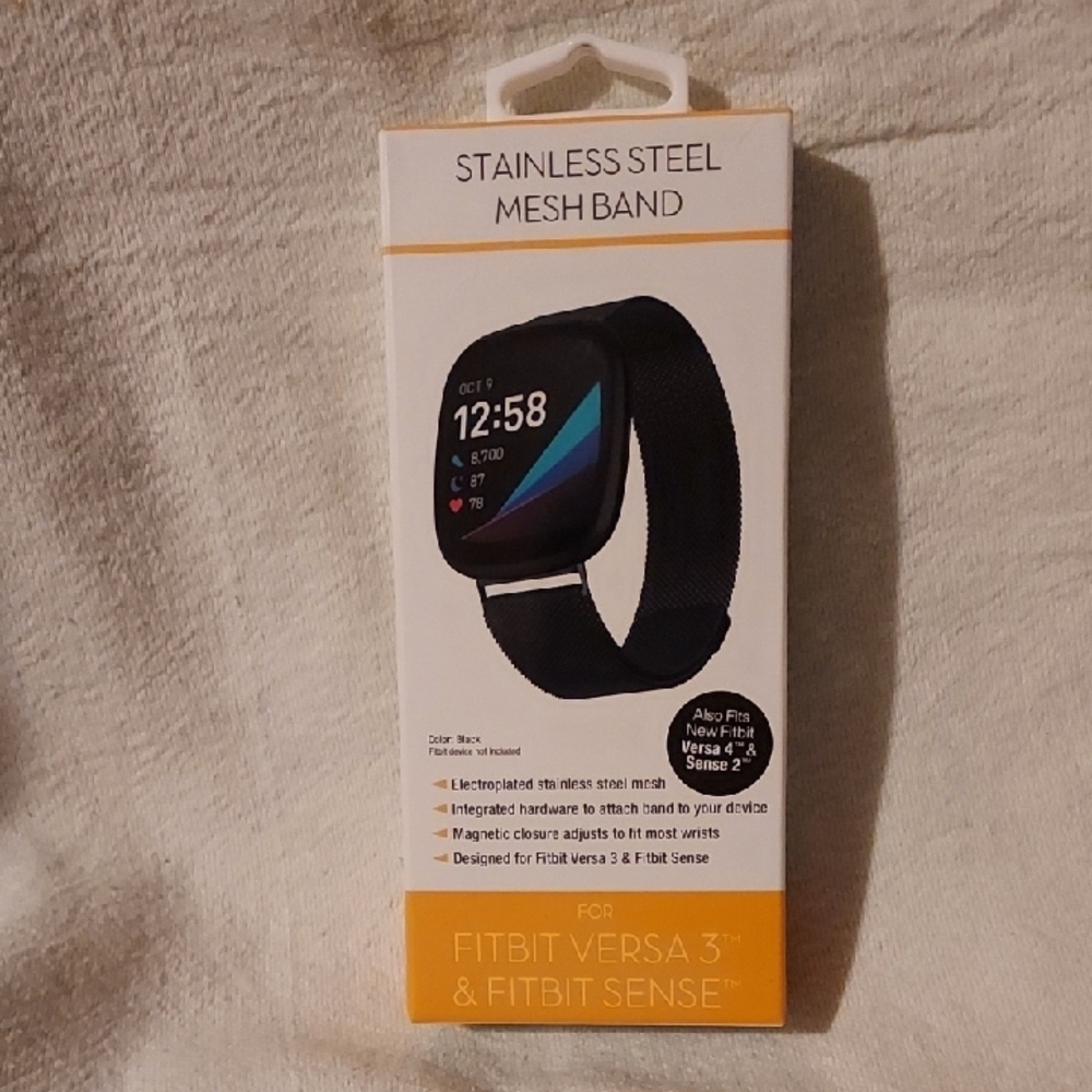 Fitbit Versa 3 & Sense Black Stainless Steel Mesh Band